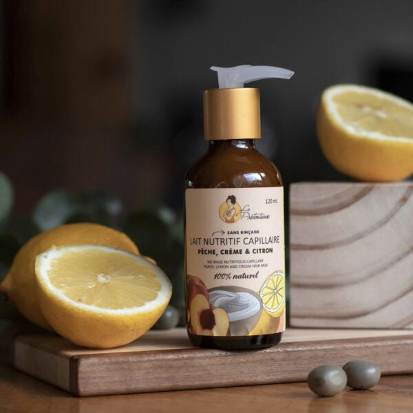 Lait nutritif capillaire sans rinçage (Démêlant) - Pêche, crème, citron - 120ml